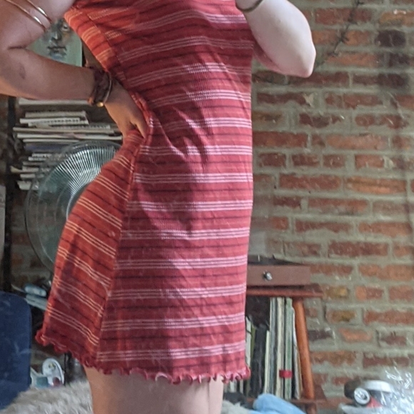 Red Striped Lettuce Short Sleeve Tee Dress - Picture 3 of 12